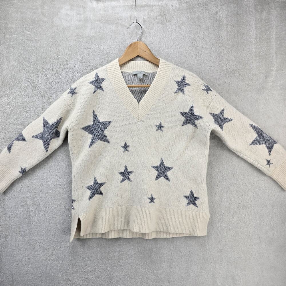All Saints Star Jumper Sweater Womens Medium M Wool Alpaca Off White Silver - Picture 2 of 9